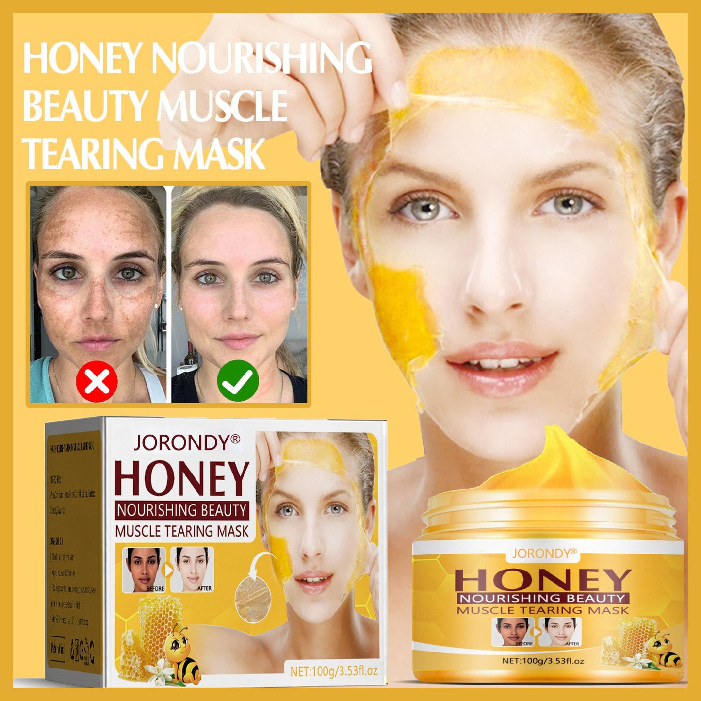 (Daily Sales of 7633+🔥) - 𝗝𝗼𝗿𝗼𝗻𝗱𝘆® Honey Tear-Off Mask Anti-Aging, Deep Cleansing, Reduces Fine Lines＆ Wrinkles Great for All Skin
