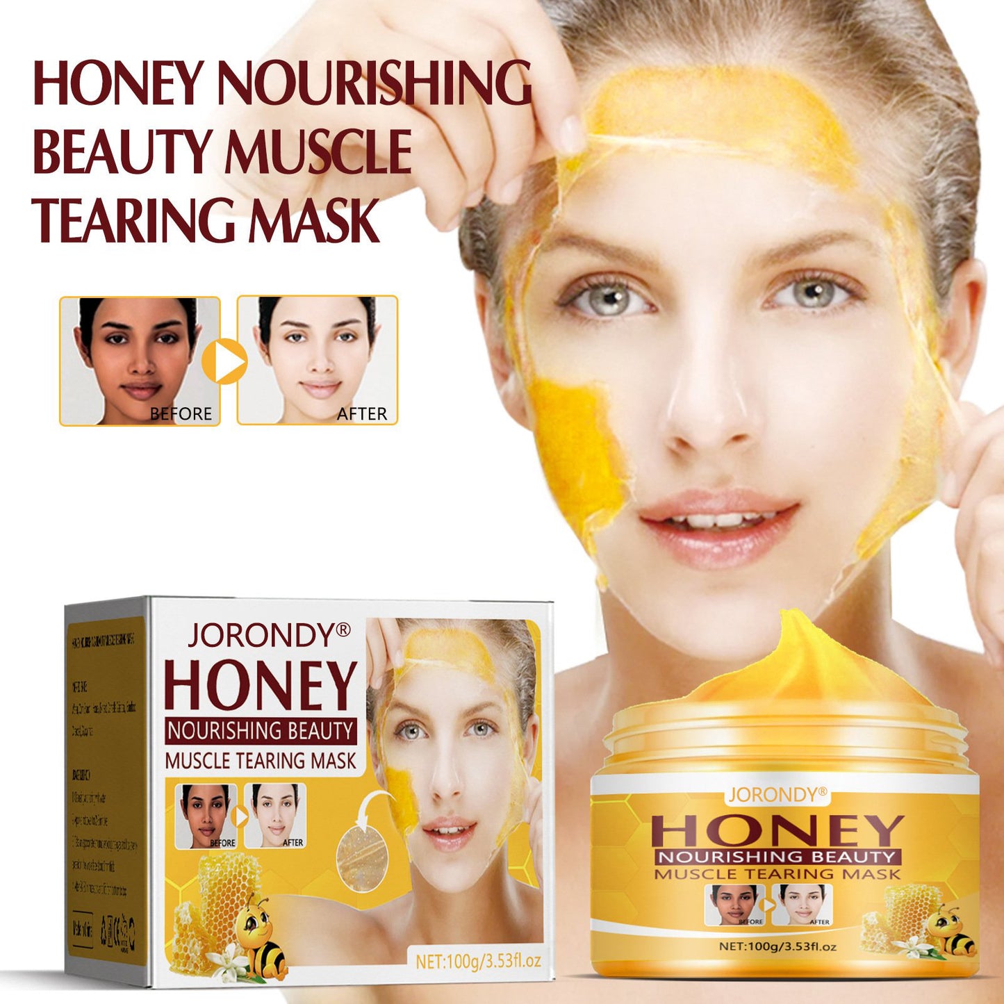 (Daily Sales of 7633+🔥) - 𝗝𝗼𝗿𝗼𝗻𝗱𝘆® Honey Tear-Off Mask Anti-Aging, Deep Cleansing, Reduces Fine Lines＆ Wrinkles Great for All Skin
