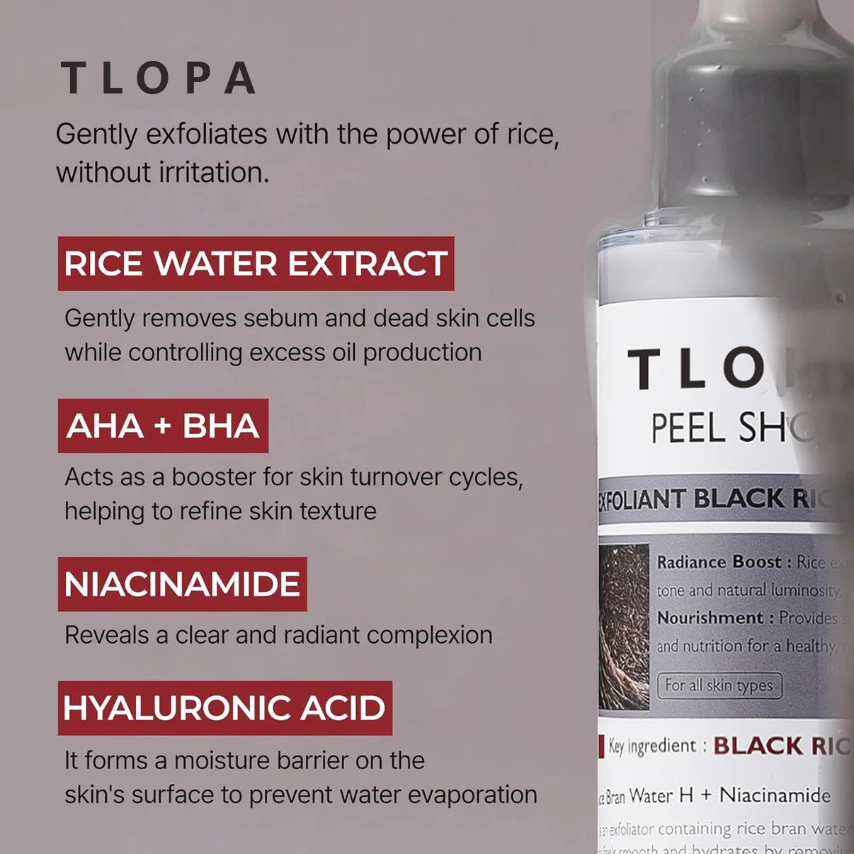 TLOPA Rice Peel Glow Serum Ampoule Gentle Daily Exfoliation for Radiant, Smoother Skin — Powered by Rice Water, AHA + BHA & Niacinamide