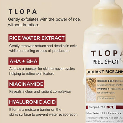 TLOPA Rice Peel Glow Serum Ampoule Gentle Daily Exfoliation for Radiant, Smoother Skin — Powered by Rice Water, AHA + BHA & Niacinamide